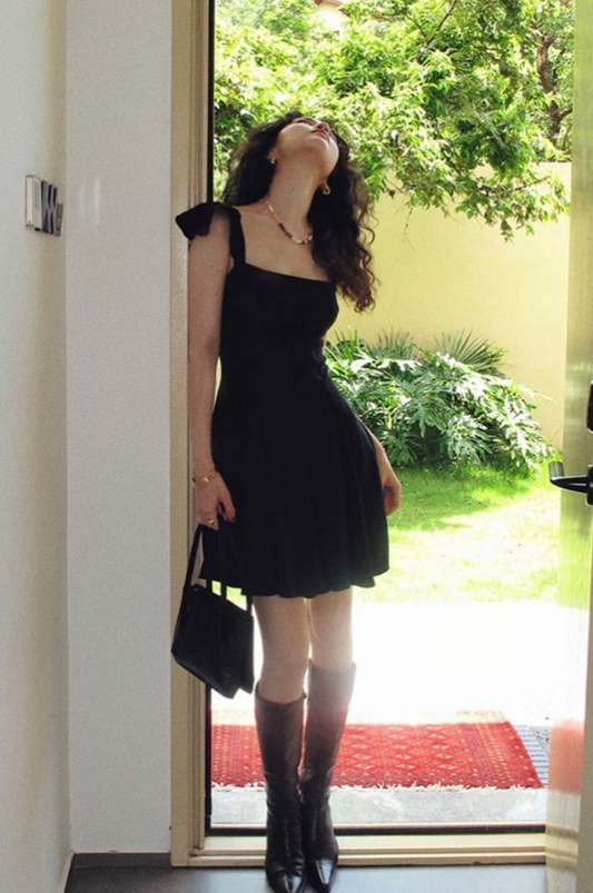 Minimalist Women's Homecoming Dress Black Corset Short Prom Dress Cocktail Dress RS2909