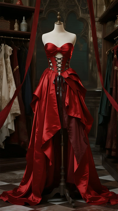 Red tube top waist slim sexy satin maxi ball gown, bridal gown R6100