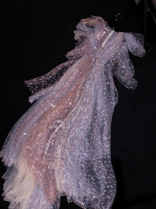 Light pink round neck fitted waist long ball gown/bridal dress R8805