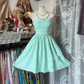 Light blue strapless fitted waist short ball gown R7498