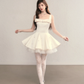 White suspenders waist slim A-line daughter style short skirt homecoming dress R5407