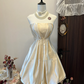 White strapless satin pleated waist slim bow design short skirt homecoming dress R4277