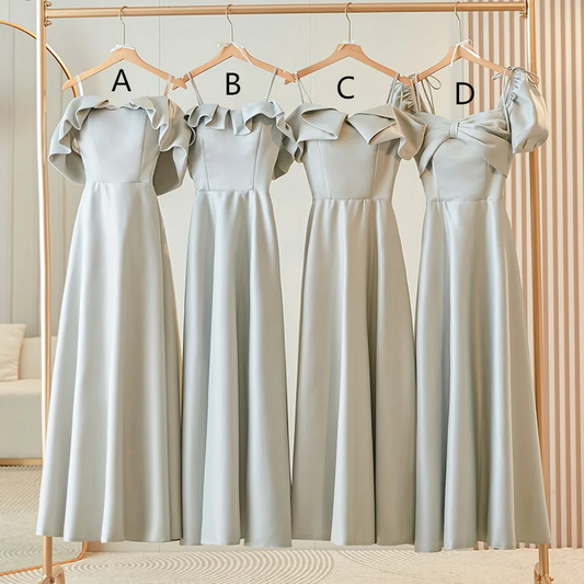 Gray slim waist A-line ball gown, bridesmaid dress R5980