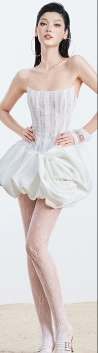 White tube top waist slim satin bud skirt short skirt homecoming dress R4519