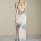 Pink Sequined Strapless Waist Sexy Maxi Bridal Dress R5785