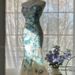 Blue rhinestone strapless fitted waist long ball gown R6539