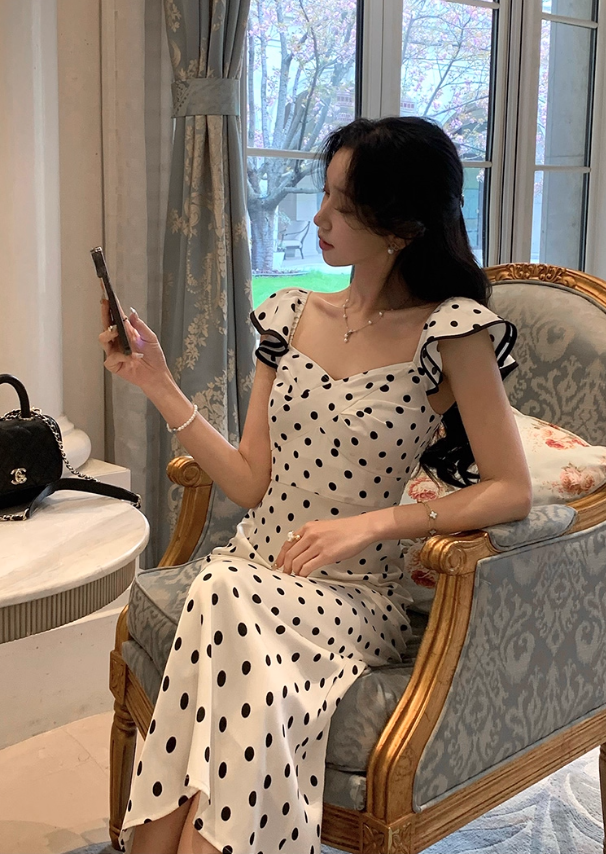 French retro polka dot dress for women, new style this year's popular temperament long skirt R4416