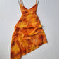 Orange and yellow printed suspenders low-cut waist sexy sun dress homecoming dress R2632