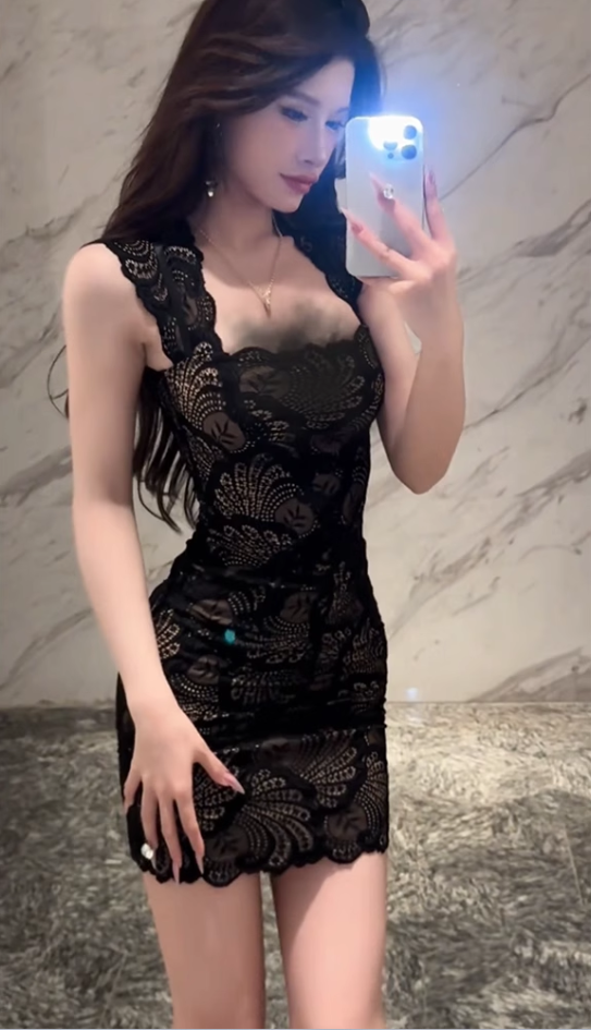 Sexy hot girl lace suspender dress 2025 sister style waist hip short skirt R1077