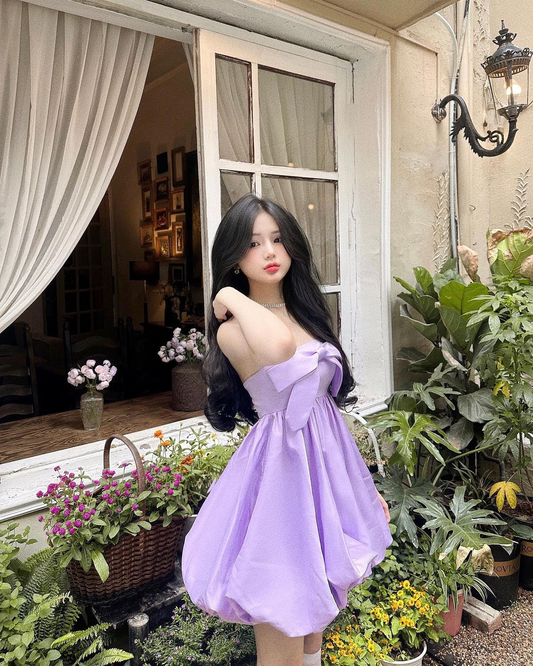 Dreamy Puffy Women's Homecoming Dress Lavender Waist Fitted Short Prom Gown Party Dress RS3403