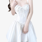 2025 Summer New White Fishbone Ballet Hottie Short A-line Suspender Dress R0974