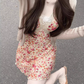 Retro V-neck sleeveless dress temperament waist A-line short skirt R0694