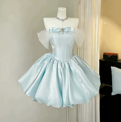 Satin Silky Women's Homecoming Dress Blue Corset Short Prom Dress Birthday Dress RS2429