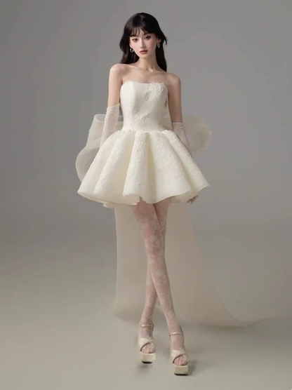 Hazy Bow Back Accessory Women's Homecoming Dress White Corset Short Prom Dress Birthday Dress RS2610