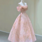 Romantic Pink Prom Gown , Floral Pattern Elegant Corset Maxi Evening Dress Ball Gown RS1457