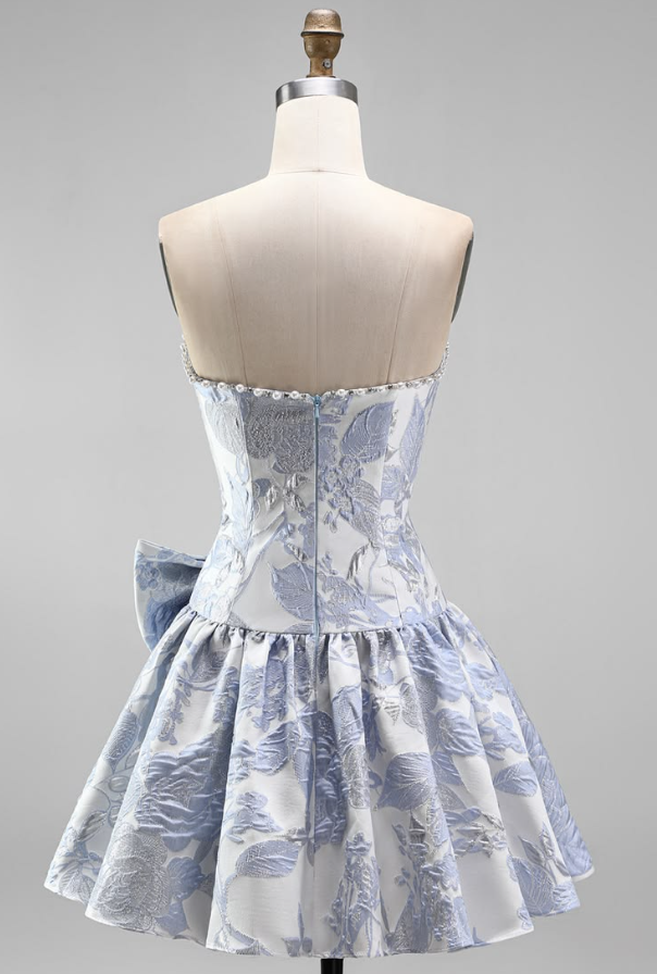 Fresh Printed Pattern Women's Homecoming Dress Pale Blue Corset Short Prom Dress Birthday Dress RS2730