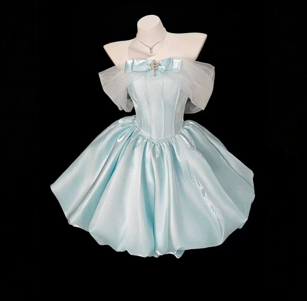 Satin Silky Women's Homecoming Dress Blue Corset Short Prom Dress Birthday Dress RS2429