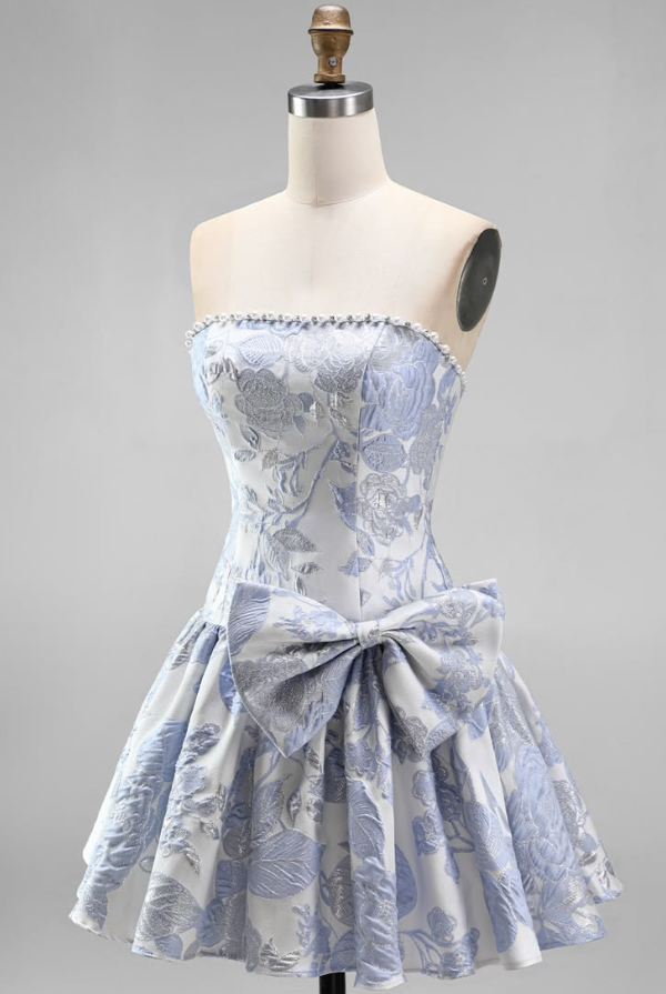 Fresh Printed Pattern Women's Homecoming Dress Pale Blue Corset Short Prom Dress Birthday Dress RS2730