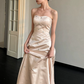 French Chic Light Ivory A-Line Strapless Long Wedding Dress RS144