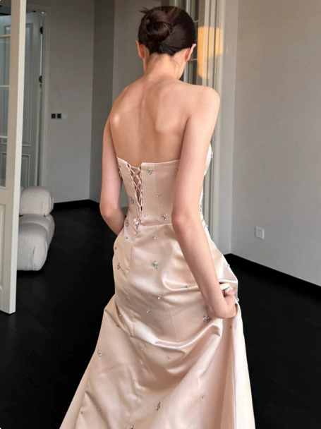 French Chic Light Ivory A-Line Strapless Long Wedding Dress RS144