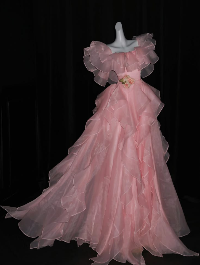 Dreamy Pink Prom Gown , Chiffon Flowy Pleated Corset Maxi Evening Dress RS1713