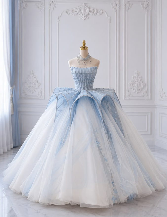 Niche White Prom Gown , Tulle Puffy Corset Maxi Evening Dress Ball Gown RS1714