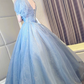 Sparkly Blue Prom Gown , Puffy Sequins Corset Maxi Quinceanera Dress Ball Gown RS1716