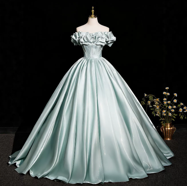 Elegant Mint Green Prom Gown , Silky Satin Corset Maxi Evening Dress Ball Gown RS1718