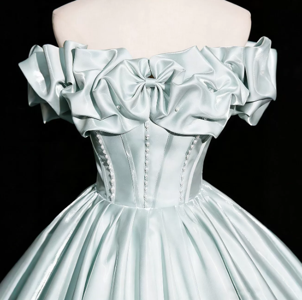 Elegant Mint Green Prom Gown , Silky Satin Corset Maxi Evening Dress Ball Gown RS1718
