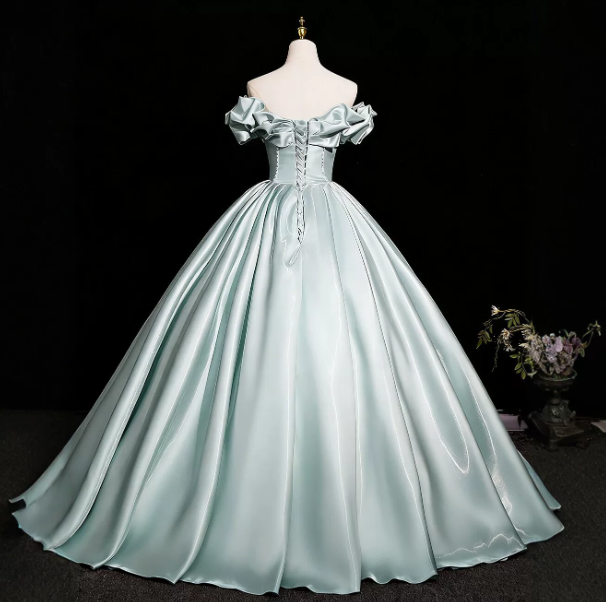 Elegant Mint Green Prom Gown , Silky Satin Corset Maxi Evening Dress Ball Gown RS1718