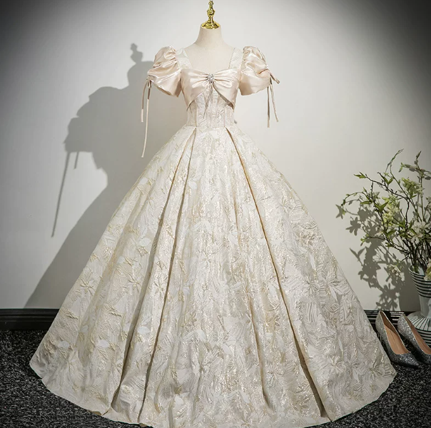 Elegant Ivory Prom Gown , Silky Satin Corset Maxi Evening Dress Ball Gown RS1719