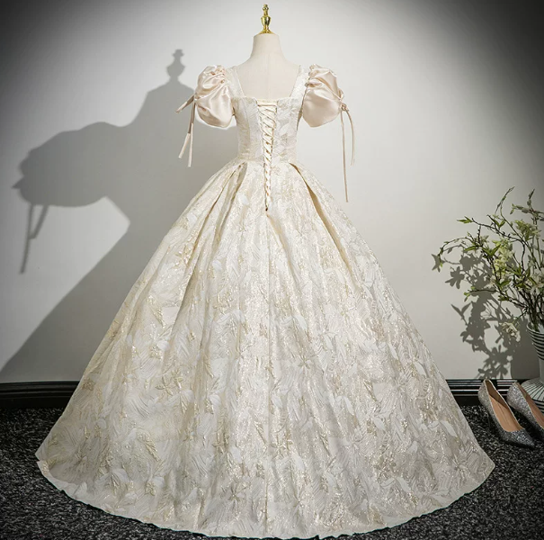 Elegant Ivory Prom Gown , Silky Satin Corset Maxi Evening Dress Ball Gown RS1719