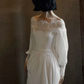 French Retro Light Ivory A-Line Bateau Long Women Dress with Lace RS145