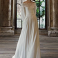 French Retro Light Ivory A-Line Bateau Long Women Dress with Lace RS145