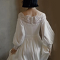 French Retro Light Ivory A-Line Bateau Long Women Dress with Lace RS145