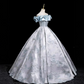 Elegant Sliver Prom Gown , Silky Satin Printed Pattern Corset Maxi Evening Dress Ball Gown RS1721