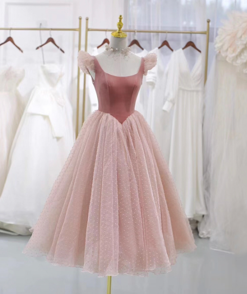 Sparkly Pink Prom Gown , Glitter Tulle Corset Midi Birthday Dress RS1724