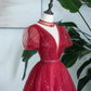 Sparkly Red Prom Gown , Glitter Tulle Corset Midi Birthday Dress RS1725