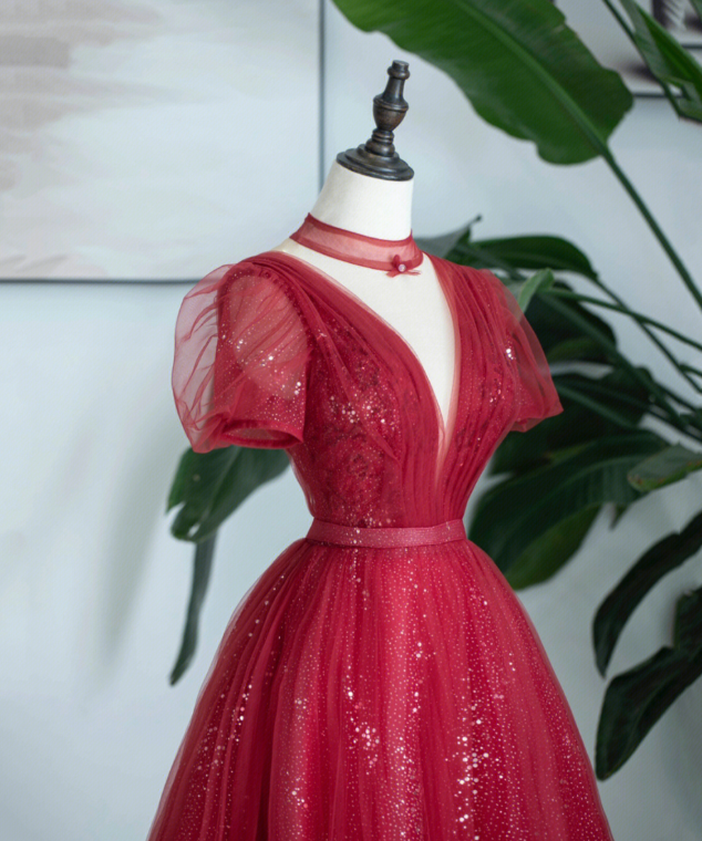 Sparkly Red Prom Gown , Glitter Tulle Corset Midi Birthday Dress RS1725