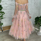 Sparkly Pink Prom Gown , Glitter Tulle Floral Corset Midi Birthday Dress RS1726