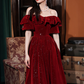 Sparkly Burgundy Prom Gown , Satin Glitter Sequins Corset Midi Evening Dress RS1728