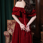 Sparkly Burgundy Prom Gown , Satin Glitter Sequins Corset Midi Evening Dress RS1728