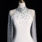 Elegant White Sheath Halter Long Wedding Dress with Tulle Train and Beading around the Neck RS146