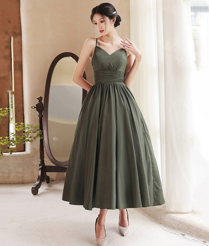 Resort Bud Green Prom Gown , Silky Satin Pleated Corset Maxi Summer Dress Cami Dress RS1731