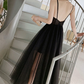 Sexy Black Prom Gown , Tulle Hazy Corset Maxi Summer Dress Cami Dress RS1732