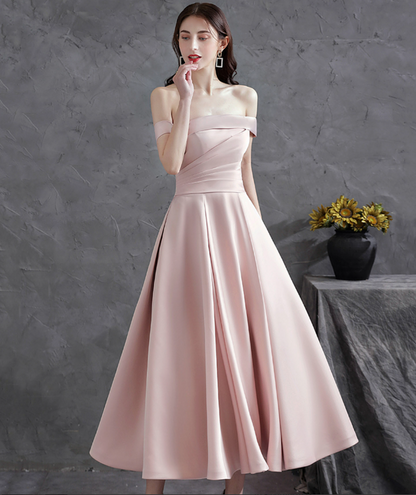 Gentle Pink Prom Gown , Satin Hazy Corset Maxi Evening Dress Birthday Dress RS1733