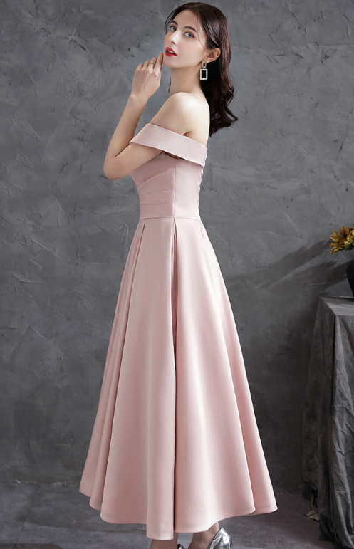 Gentle Pink Prom Gown , Satin Hazy Corset Maxi Evening Dress Birthday Dress RS1733
