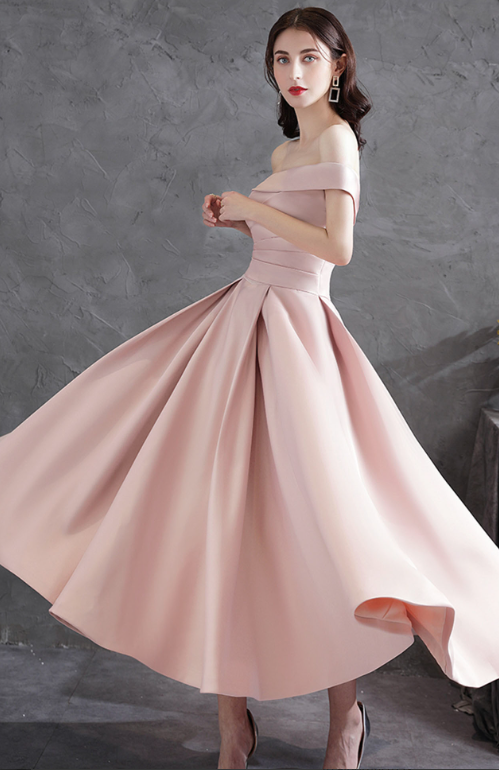 Gentle Pink Prom Gown , Satin Hazy Corset Maxi Evening Dress Birthday Dress RS1733