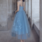 Stunning Baby Blue Prom Gown , Tulle Applique Hazy Corset Maxi Evening Dress RS1735
