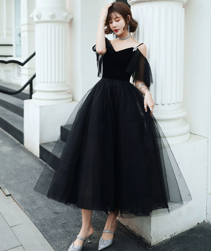 Stunning Black Prom Gown , Tulle Hazy Corset Maxi Evening Dress Cami Dress RS1736